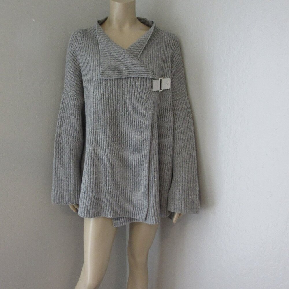 Diane Von Furstenberg Gray Chunky Wrap Wool Small Sweater